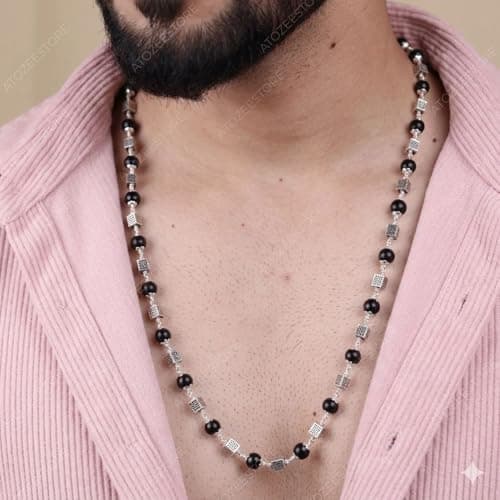Original Karungali Mala with Square Silver Box Design | Black Ebony Wood Beads Designer Mala for Men | Premium Spiritual & Fashion Necklace for Daily Wear, Pooja & Meditation | Trending Karungali Mala 5