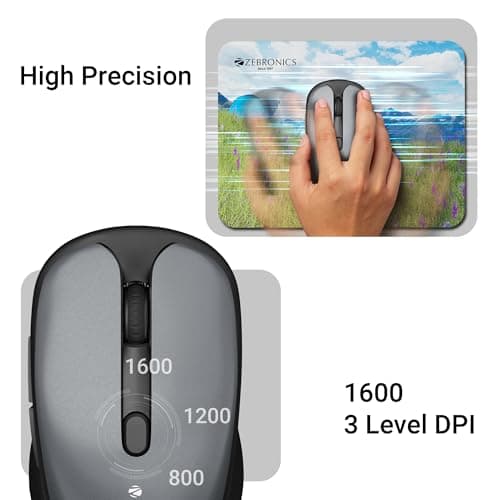 ZEBRONICS Charm Rechargeable Wireless Mouse, Dual Mode (2.4GHz + BT), Dual Bluetooth, Upto 1600 DPI, Silent Operation, 6 Buttons, Comfortable & Ergonomic, for Mac | Laptop | Computer (Metallic Grey) 3