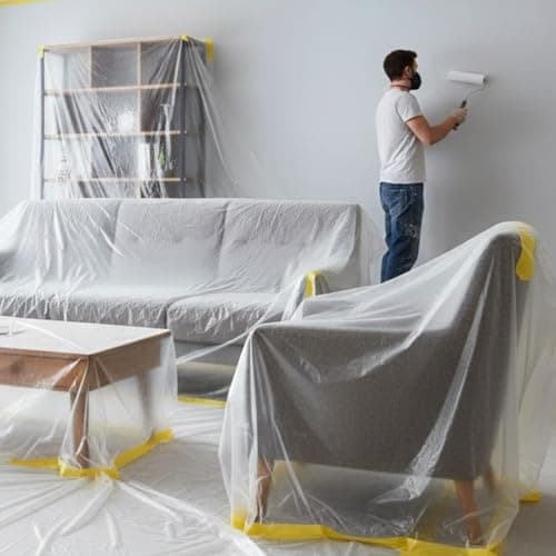 Pre-Taped Masking Roll 9feet width x 65 feet long (20meter) | Paint Protection self adhesive roll | blocks paint spills, dust, dirt, moisture and debris from car , furniture | ideal for painting