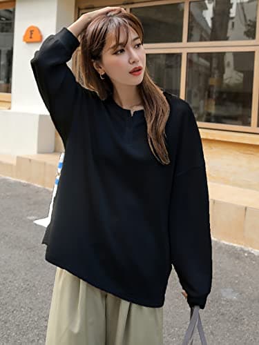 Zilcon Women's Waffle Button Down Neck Korean Tops for Women || Oversized t Shirts for Women || Long Sleeve Tops (in, Alpha, XL, Regular, Black) 4