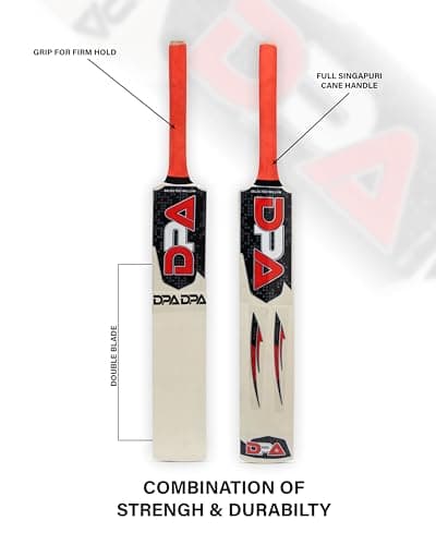 Poplar Willow Cricket Bat Wooden Cricket Bat for Tennis Ball & Leather Ball Lightweight Durable Strong Bat Comfortable Grip Long Handle (Red Bat with Carry Bag) 4