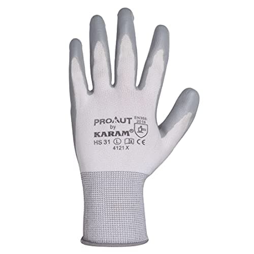 Karam HS31 Safety Gloves for Mechanical Hazards | Safety Work Gloves with White Liner with Grey Nitrile Coating | Industrial Use | Cut Resistant | Abrasion, Tear & Puncture Resistant | Size-M 2