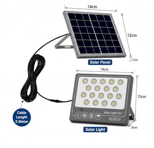 XERGY 50W Solar LED Flood Light with Remote – 108 Bright LEDs, IP67 Waterproof Build, Smart Dusk-to-Dawn Sensor, 1200mAh Battery, Ideal for Garden, Home, Wall, Porch, Shed (5m Cable Included) 3