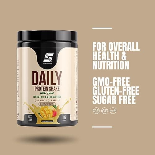 Sparkfusion Daily Protein Shake With Hebrs | 21 Gm Protein With 8 Hebrs For Men & Women | Alphonso Mango Flavour 500 Gm 2