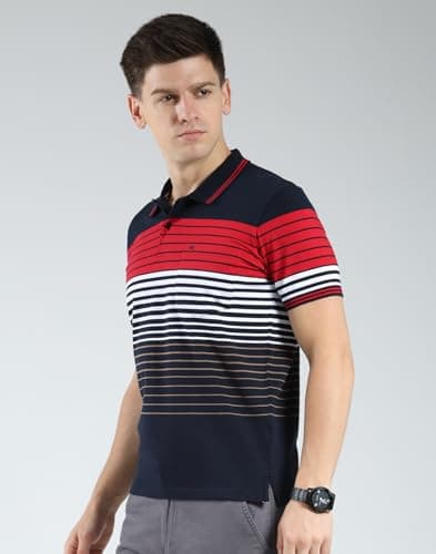 Monte Carlo Men's Regular Fit Striped Polo T-Shirt | Half Sleeve | Collared Neck | Casual Wear T Shirt for Men's Navy Blue M (Pack of 1) 2