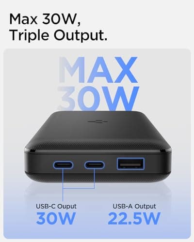 Spigen ArcPack 20000mAh Power Bank, PD3.0, PPS, Fast Charging, 30.0W Max Output, 2 Type-C Ports, 1 USB-A Port - (ABS+PC, Black) 3