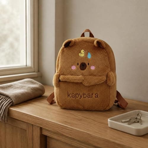 MERISHOPP��Embroidered Capybara Soft Backpack Front Pocket Soft Capybara Backpack Top Handle Brown Tan, Snot|Toys & Hobbies|Beanbag Plush 4