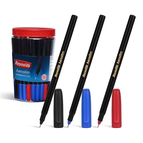 Reynolds AEROSLIM Ball Pen SET - 70 PENS (60 BLUE, 5 Black, 5 Red) | PEN WITH COMFORTABLE GRIP |BALL PENS FOR WRITING | PEN FOR STUDENTS & OFFICE STATIONERY | 0.7 mm TIP SIZE