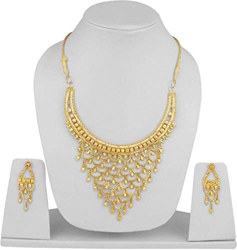 Plain gold plated light weight designer necklace with earrings(JW-M-30281)
