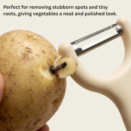 Amazon Brand - Solimo Wooden Peeler for Vegetables and Fruits Plain Soft Touch Ergonomic Handle Premium Tool for Kitchen Daily Cooking Use 16x7.5cm Beige Pack of 1 5