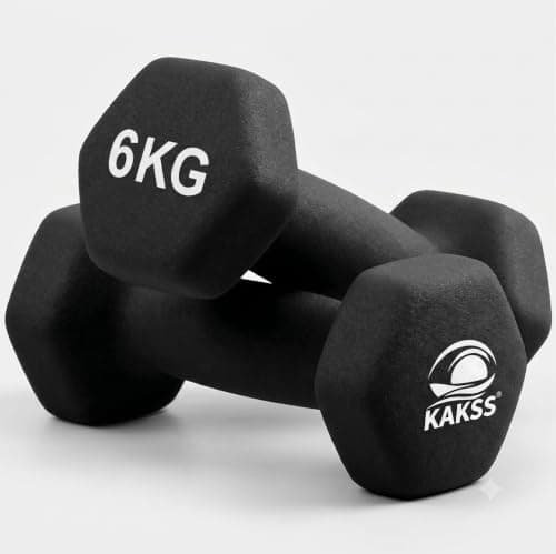 KAKSS Neoprene Dumbbells Set, 6kg Pair (2 x 6kg) Black Dumbbell Weights, Hand Weights Set for Women and Men, Gym Weights for Home Gym Equipment and Fitness Training, Strength Workouts
