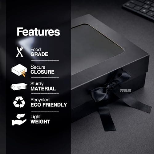 RBS®-MEDIUM Black Gift Box Empty (26 X 26 X 10 cm) Gift Box for Packaging (1 Pack) Box for Gift Packing Multipurpose Hampers Boxes Hold to 8 Kg Occasion Rigid Boxes for Packing (Black Box with Window) 6