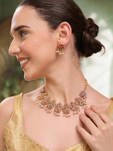 Shining Diva Fashion Necklace Jewellery Set for Women Traditional Latest Stylish Design Fancy Temple (rrsd17035s) 3