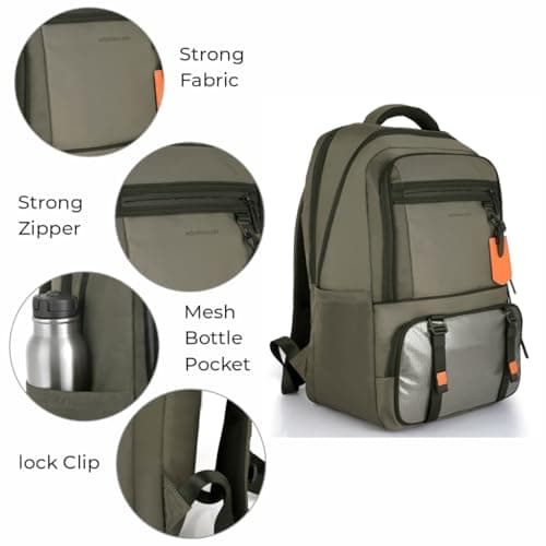 MOONWALKER THE Premium Backpack 35L with Multi Compartments | Fits 16 Inch Laptop | Stylish & Durable | Backpack for Office, College & Travel | Comfortable Straps & Premium Zippers - Moon Green 3