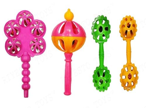 RIYESTO TOYS Baby Products Toys 4 Pcs Rattle Set Jhunjhuna Toy for New Born Baby Gifts Toy for Babies Colorful Attractive Plastic Non-Toxic (Set of 4)