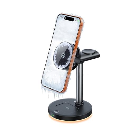 QI 2.2 25W Wireless Charger with Cooling Fan Smart Magnet Charger Stand for Apple Products, 3 in 1 Magnetic Charging Station for iPhone 17/1615/14/13/12 Series, Airpods Apple Watch (Black)