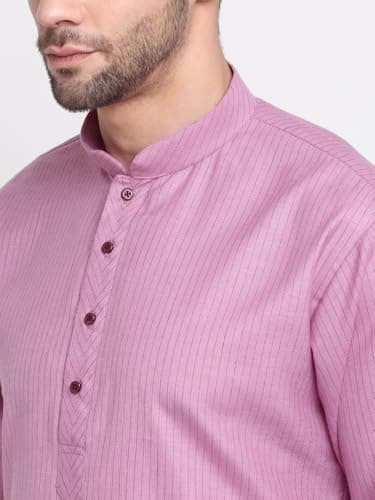 KRAFT INDIA Men Cotton Striped Kurta Pyjama Set (Purple, Large) 2