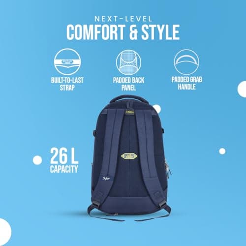 Skybags Network Pro 26 Liters Backpack with Laptop Compatible for Men & Women, Rain Cover, Cushioned Shoulder Strap & Fabric Bottle Holder On The Side (Blue) 5