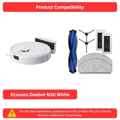 Reverbo Replenishment Kit | Compatible with Ecovacs Deebot N30 White Robot Vacuum | Main Roller Brush, 2 Side Brushes, 2 Filters & 2 Mops 2