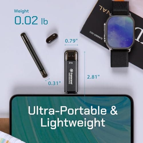 Transcend 310C 256GB USB C & USB A External Portable SSD, Up to 1,050 MB/s, 5 Yr Warranty, Black, for iPhone 15 pro max, MacBook, Ipad, Laptop and Desktop TS256GESD310C 5