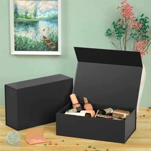 SATYAM KRAFT 1 Pcs Multipurpose Decorative Black gift box with Ribbon for packing Empty Gift Hamper for Presents Wedding Reusable Gift Packing Return Gift Surprise(BLack Cardboardbox) 6