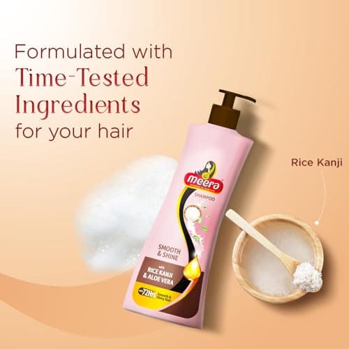 Meera Smooth & Shine Shampoo with Rice Kanji & Aloe Vera | Up to 72 Hours Smooth & Shiny Hair | Nourishes & Softens Hair | Suitable for Men & Women | 340ml 3