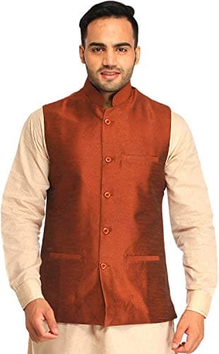 Exotic India Men's Waist Coat (SPE97-36-rust_Multicoloured_Small)