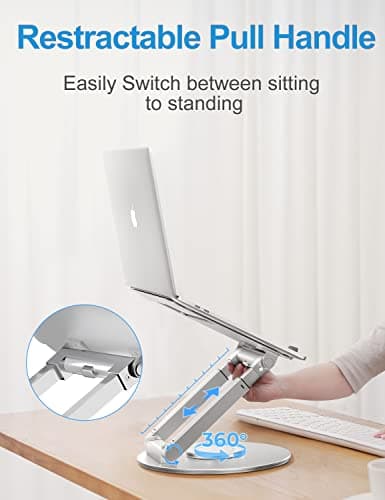 proffisy Laptop Stand for Desk Sitting/Standing Laptop Riser with 360 Degree Rotation Height Adjustable up to 18.9-inch Ergonomic Aluminum Laptop Holder, Silver 4