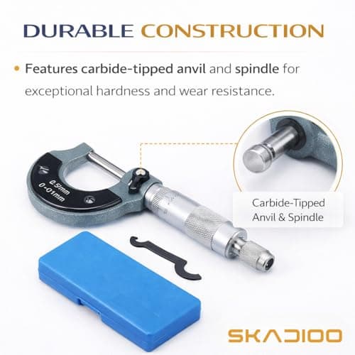 SKADIOO Micrometer 0-25mm, 0.01mm Precision Measurement Tool – Outside Micrometer with Ratchet Stop, Carbide Anvil, High Accuracy Machinist Tool for Metalworking & Engineering 2