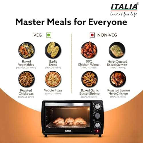 ITALIA Premium 12L Multi-Function OTG for Kitchen, 1200W Oven Toaster Griller, Bake Grill Toast, Oven for Baking, Adjustable Temperature & Timer, Black, Unique 3 Key Setup, 1 Year Warranty (Black) 2