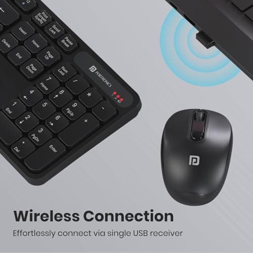 Portronics Key8 Combo Wireless Keyboard and Mouse Set with 2.4 GHz Wireless, Large Keycaps, 104 Keys, Adjustable Mouse Sensitivity, 12 Multimedia Hotkeys, USB Receiver for PC, Laptop, Mac (Black) 2