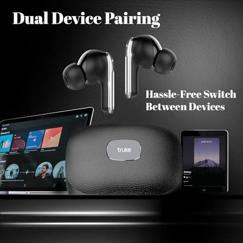 truke Mega 9 New Launch True Wireless in Ear Earbuds W/ 24-Bit Lossless Spatial Audio, 70H Battery Fast Charge Ear Buds, Leather Finish, 13mm Speakers TWS, 40ms Ultra Low Latency, 4Mics ENC 4