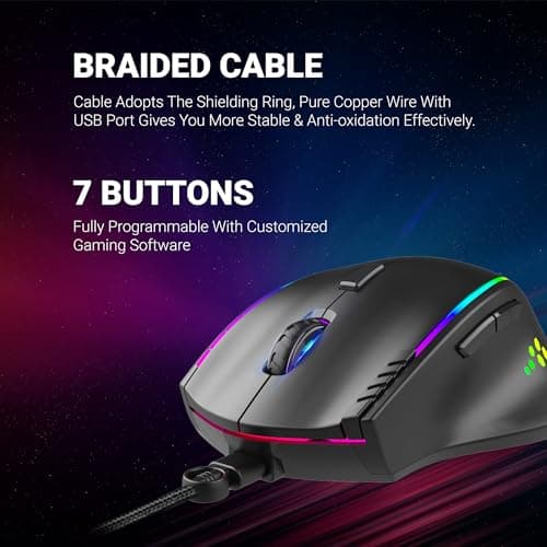 Ant Esports GM600 RGB Wired Gaming Mouse 7200 DPI Optical Sensor 6 Adjustable DPI Levels 7 Programmable Buttons HUANO 50M Click Switches 14 RGB Modes Ergonomic USB Mouse for PC Laptop Gaming & Office 4