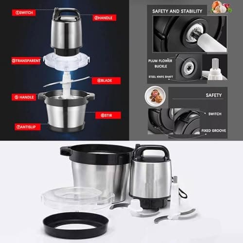 SHIKSHA PATRI 6L Large Capacity Stainless Steel Electric Food Chopper & Grinder with High-Power Motor, Dual Speed Control, Removable S-Type Blade, Vegetable, Nut & Sauce Processor for Home Kitchen 3