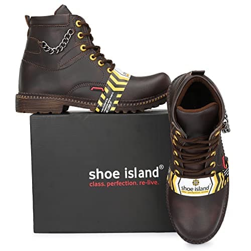 Shoe Island ® Robust-X ™ Leather BAB970 Dark Brown Trendy Tough Heavy Duty Lace Ups High Ankle Length Mens Casual Boots For Men, Size 8 UK/India 3
