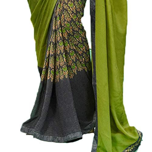 RAJESHWAR FASHION WITH RF Women's Floral Printed Half &Half Georgette Saree For Women With Lace & Blouse(A29 GREEN_Free Size) 3