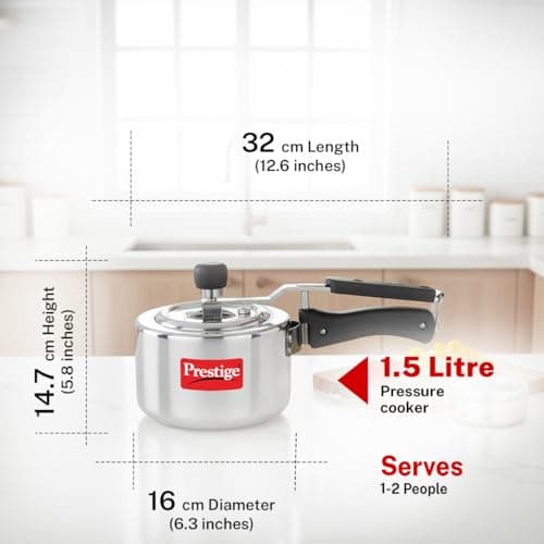 Prestige 1.5Litre Aluminium Nakshatra Svachh Innerlid Pressure Cooker|Deep lid for spillage control|Virgin Aluminium|Gas Compatible|Metallic Safety Plug|Sturdy Handles|5 Years warranty|ISI Certified 3