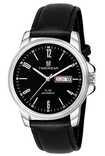 TIMEWEAR Analog New Track Black Dial Day Date Functioning Black Leather Strap Watch for Men
