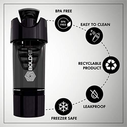 Boldfit Gym Shaker Pro Cyclone Shaker 500ml with Extra Compartment, 100% Leakproof Guarantee, Ideal for Protein, Preworkout and BCAAs, BPA Free Material Sipper Bottle (Black),botb004 2