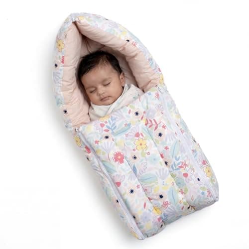 haus & kinder 3 in 1 Baby Sleeping Bag & Carry Nest | Cotton Bedding Set for Infants & New Born Baby | Portable/Travel & Skin Friendly | 0-6 Months (Ditsy Bloom)