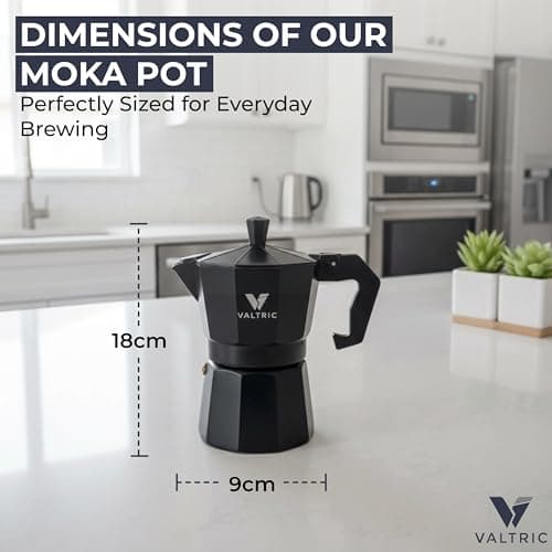 VALTRIC 2-in-1 Moka Pot Espresso Maker | Stovetop & Induction Compatible | 300ml Premium Aluminium | Italian Style Percolator Coffee Brewer | Brews 4–6 Cups | Espresso, Americano & More, Black 2