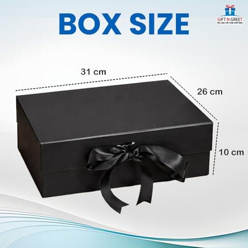 Gift N Greet Party Gift Box with Satin Ribbon | Multipurpose Gift Hampers | Luxury Rigid Folding Box for Birthday, Anniversary, Wedding, Valentine, Corporate & Personal Gifting | Large Size, Black 2