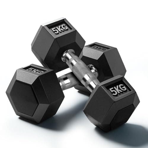 Slovic Dumbbell Set 10 KG (5 KG x 2) | Hexa Dumbbells Set for Home Workout | 5 KG Dumbbells Pair for Exercise | Gym Equipment for Home Workout | Anti Skid Rubber Dumbbell Black