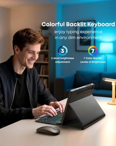 Keyboard Case Compatible with for Samsung Galaxy Tab S10+ Plus / S9 FE+ Plus / S9+ Plus / S8+ Plus / S7 FE / S7+ Plus 12.4 inch - 7 Color Rainbow Backlit Magnetic Keyboard with S Pen Holder - Black 4