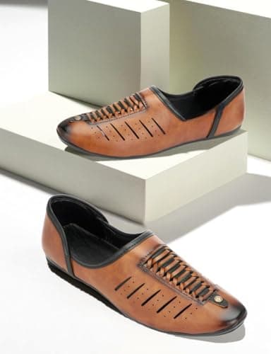 FAXIAN Men's Tan Synthetic Slip_On Comfortable/Attractive & Ethnic Nagra Juttis & Mojaris 09 (UK/India) (2005) 3