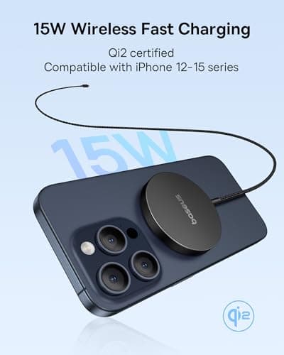 Baseus Simple Mini4 Air Magnetic Fast Wireless Charger 15W Qi2 Magsafe Compatible for iPhone 14 15 16 17 Models Cluster Black 3