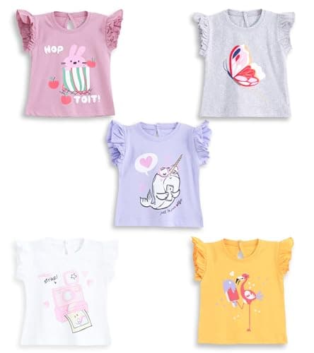 YUV Baby Girl's 100% Cotton Printed Regular Fit T-Shirt (Pack Of 5), White