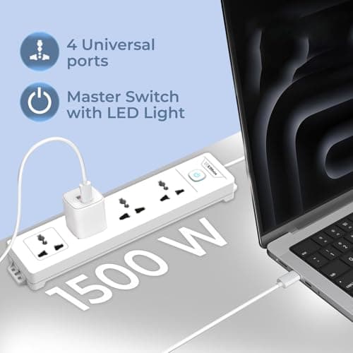 EMBOX 1500W Extension Board with Switches | 4 Universal Sockets Master Switch | Spike Guard, LED Indicator| 2 Meter Extension Cord 2