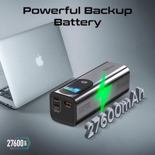 Promate 160W Laptop & Mobile Power Bank (27600mAh) | Smart TFT LCD Screen, USB-A QC 3.0, Dual Type-C Input/Output Ports, Over-Heating Protection | Power Bank for Laptop, iPhone and Android, Titan-160 3