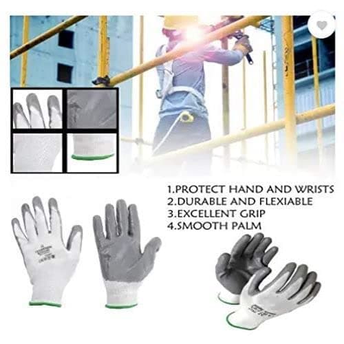 Industrial Safety Nylon Anti Cut Resistant Hand Gloves (White and Grey) - 4 Pair 4